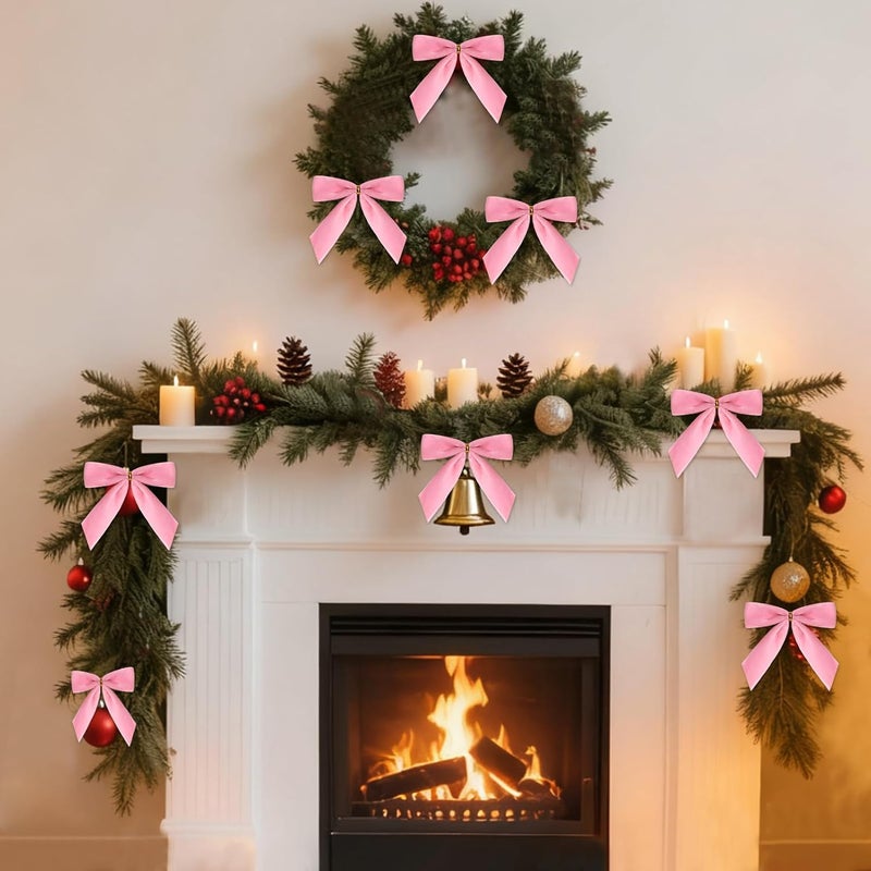 CCILAND Store 24 Pcs Pink Small Velvet Bows for Christmas Tree, 3.54 Inch Mini Christmas Bows for Gift Wrapping, Twist Tie Velvet Bows Xmas Ornaments for Wreath, Crafts, Party, Wedding - Image 5